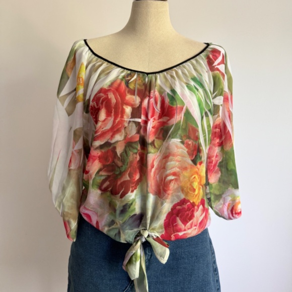 Crimson Ivy - Colorful Floral Blouse - Picture 1 of 9